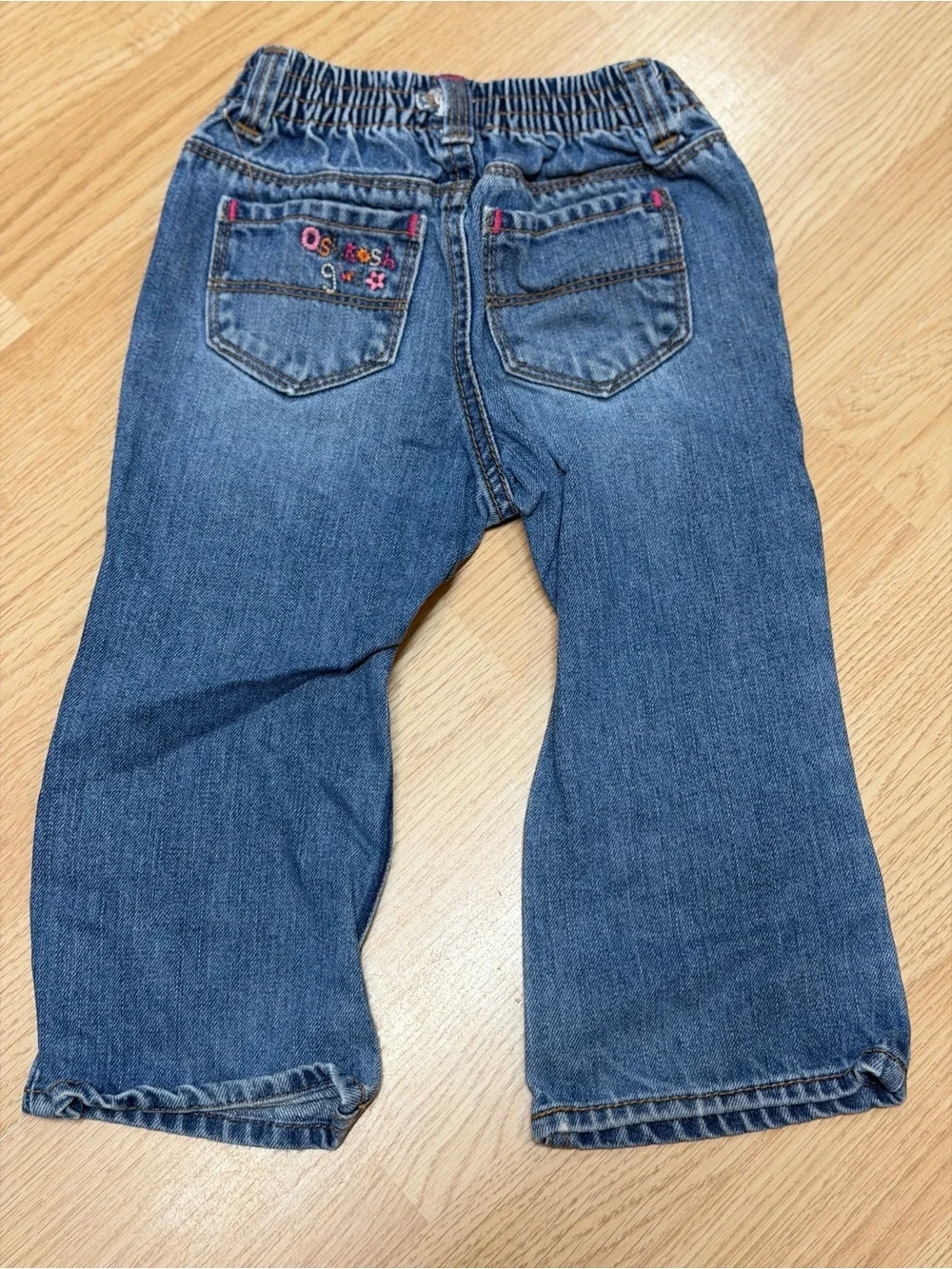 OshKosh B’gosh Girls Denim Jeans Love Heart Floral Embroidery Adjustable Waist